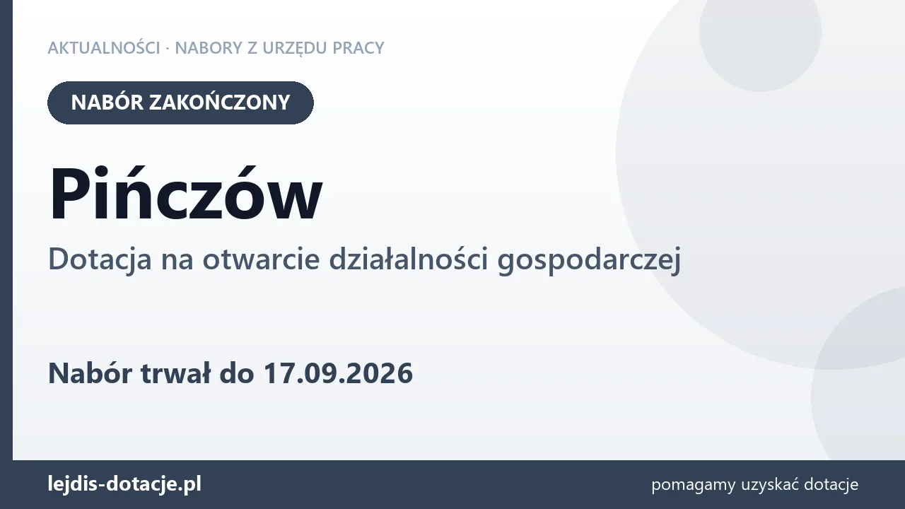 Pińczów: nabór na dotację na otwarcie działalności gospodarczej zakończony (17 września 2026)