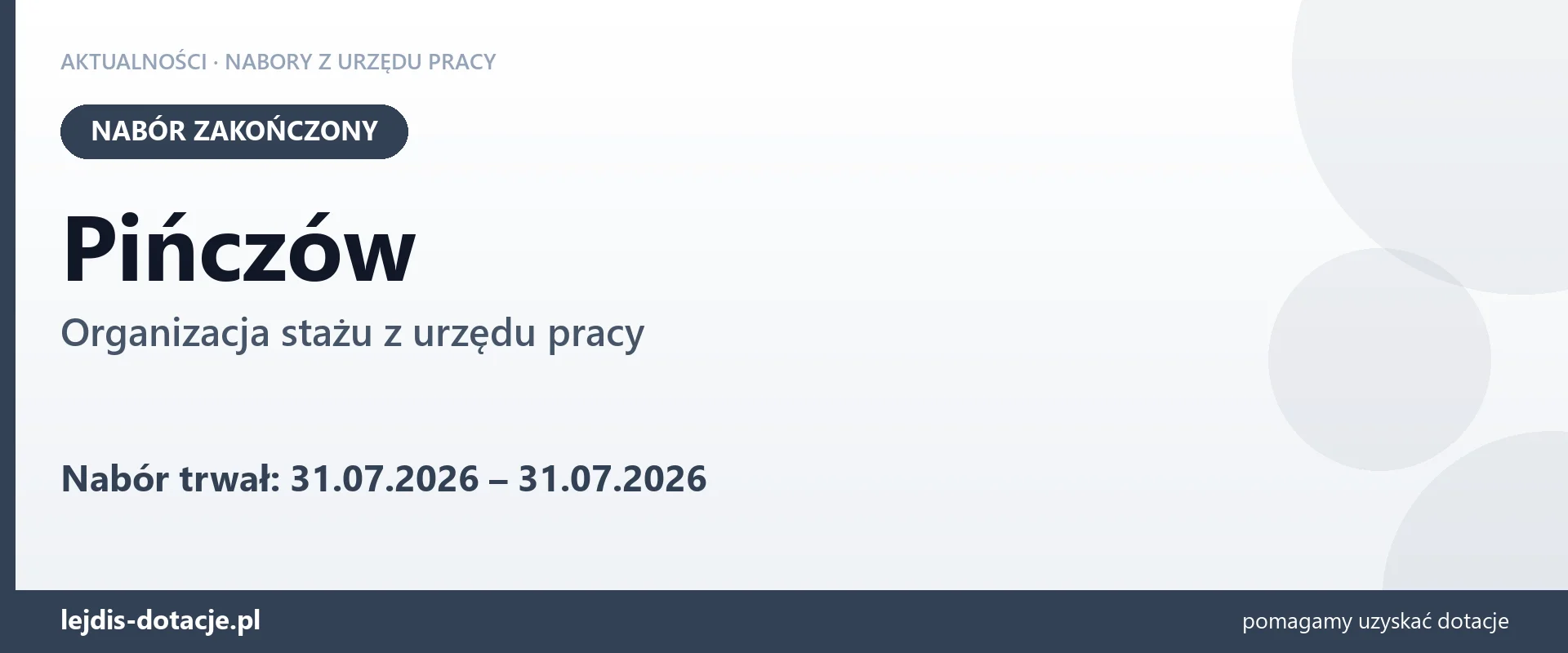 Pińczów: nabór na organizację stażu zakończony (31 lipca 2026)