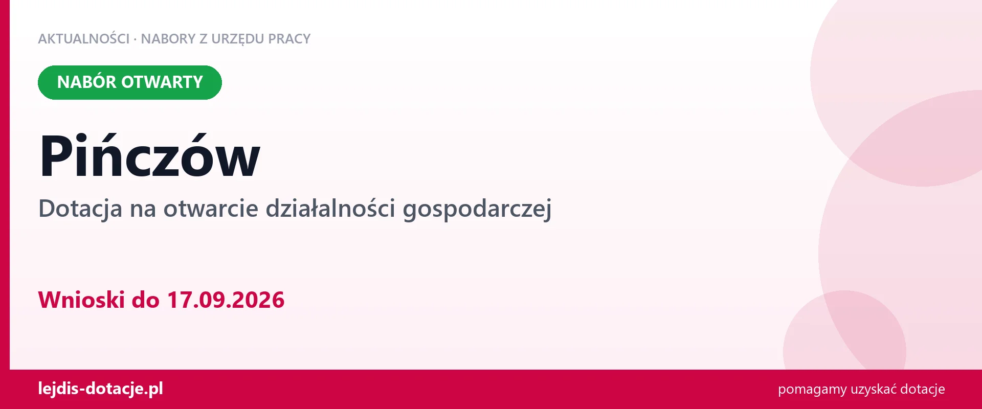 Pińczów: trwa nabór na dotację na otwarcie działalności gospodarczej (17 września 2026)