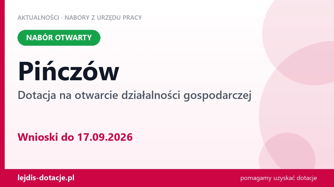 Pińczów: trwa nabór na dotację na otwarcie działalności gospodarczej (17 września 2026)