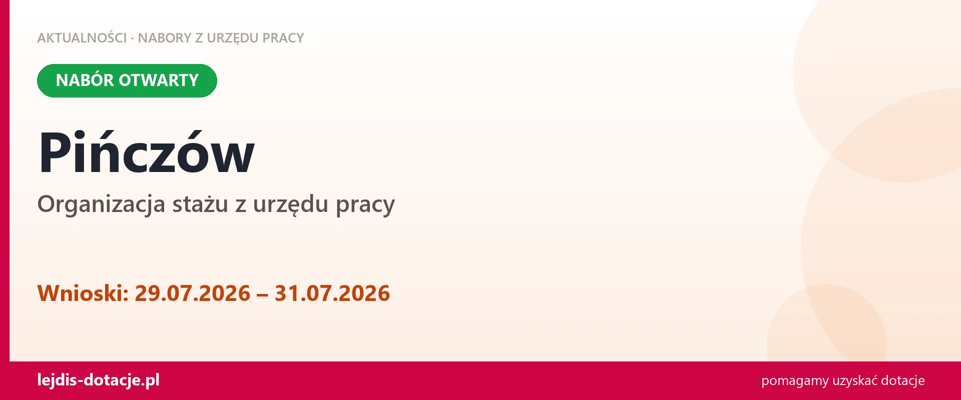 Pińczów: trwa nabór na organizację stażu (29 lipca 2026)