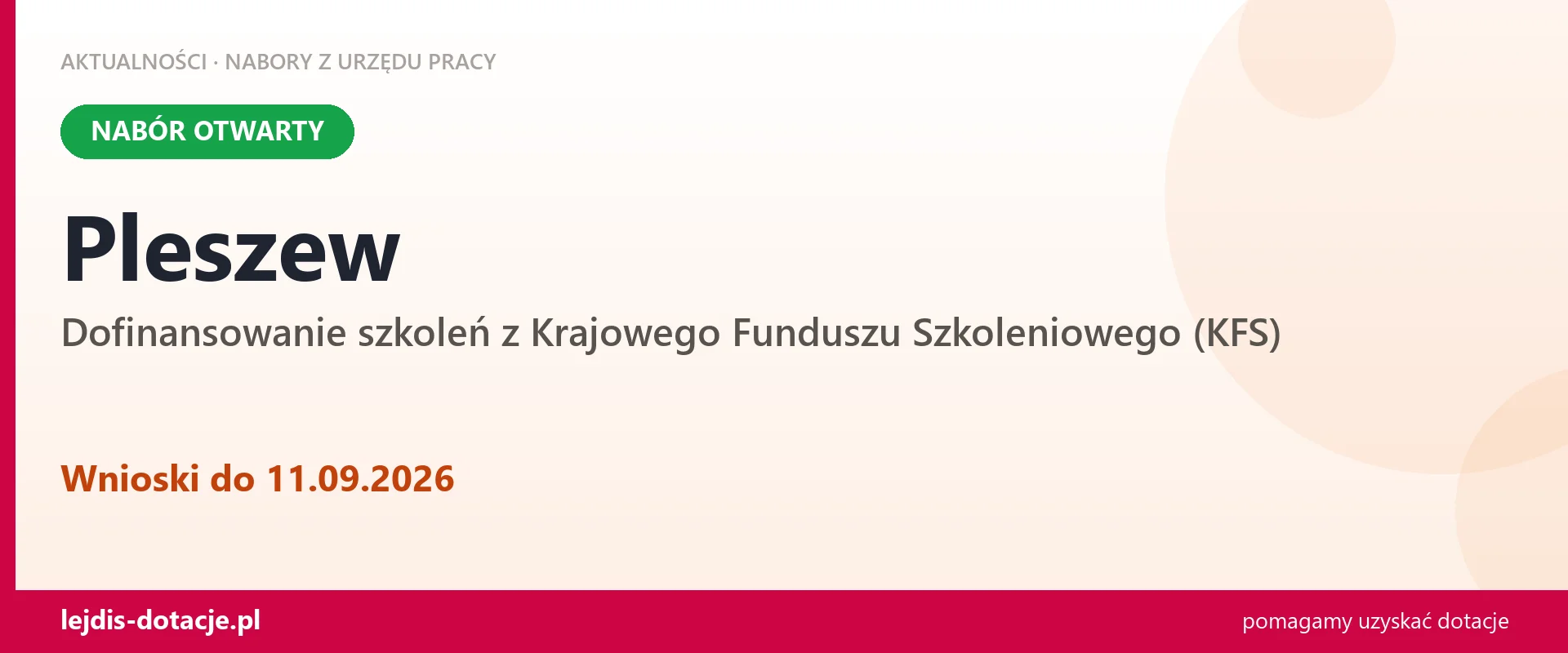Pleszew: trwa nabór na dofinansowanie szkoleń z KFS (11 września 2026)