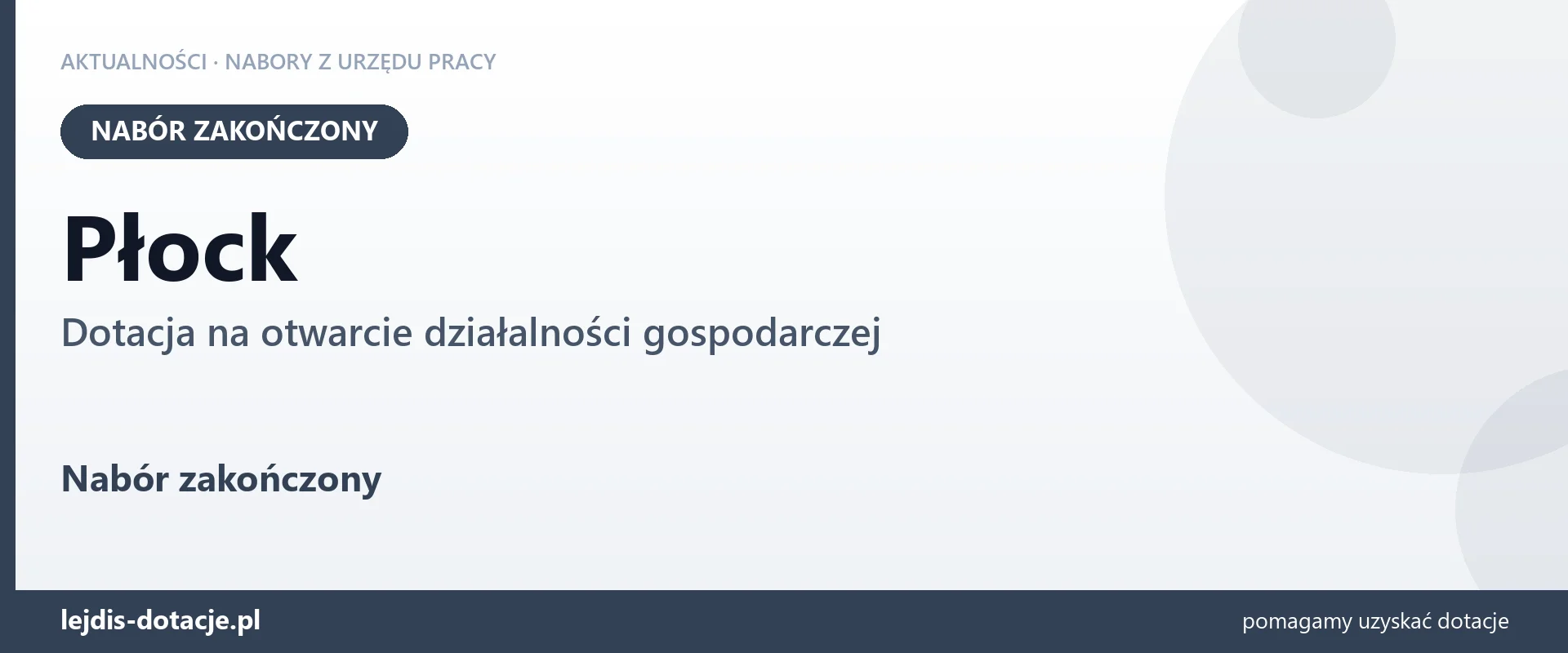 Płock: nabór na dotację na otwarcie działalności gospodarczej zakończony (8 września 2026)