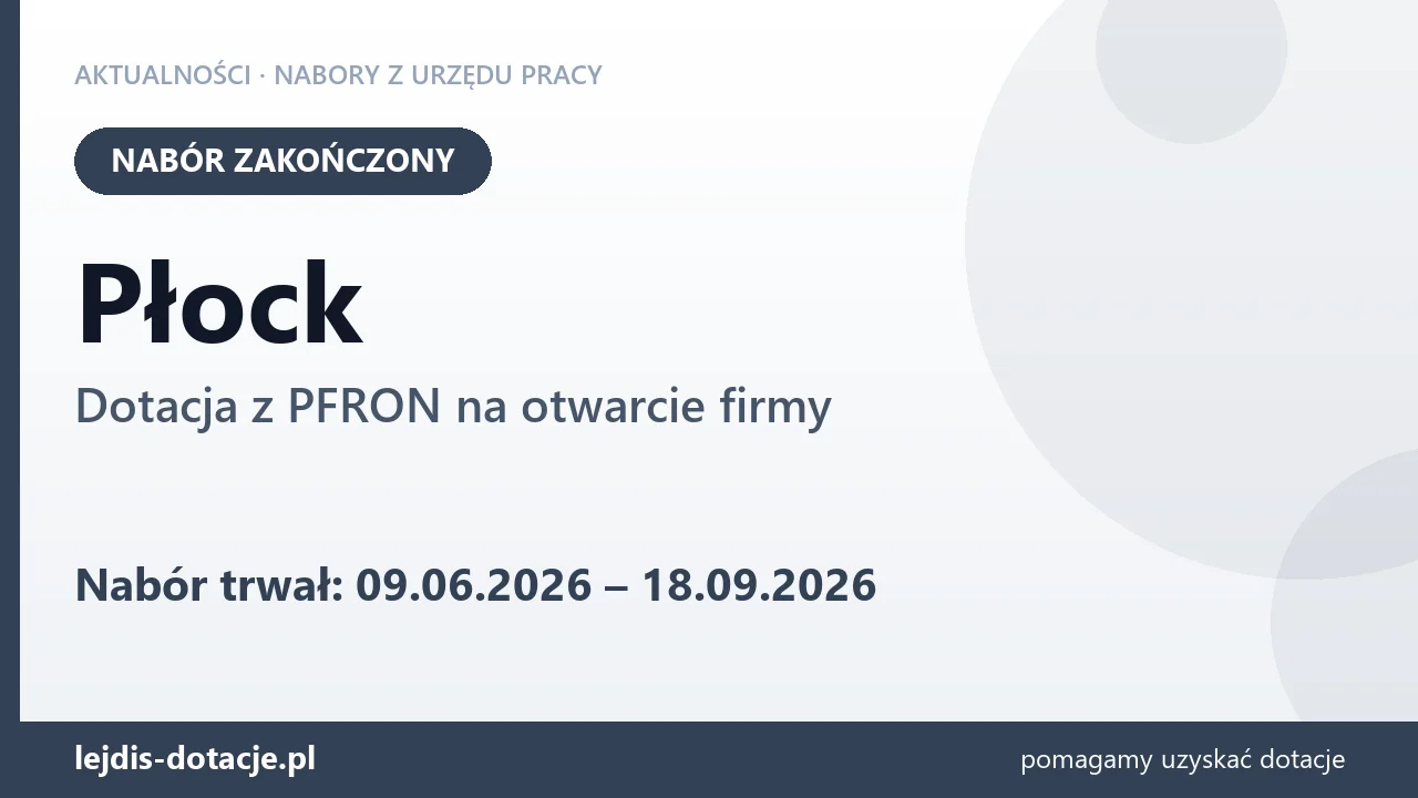 Płock: nabór na dotację z PFRON na otwarcie firmy zakończony (18 września 2026)