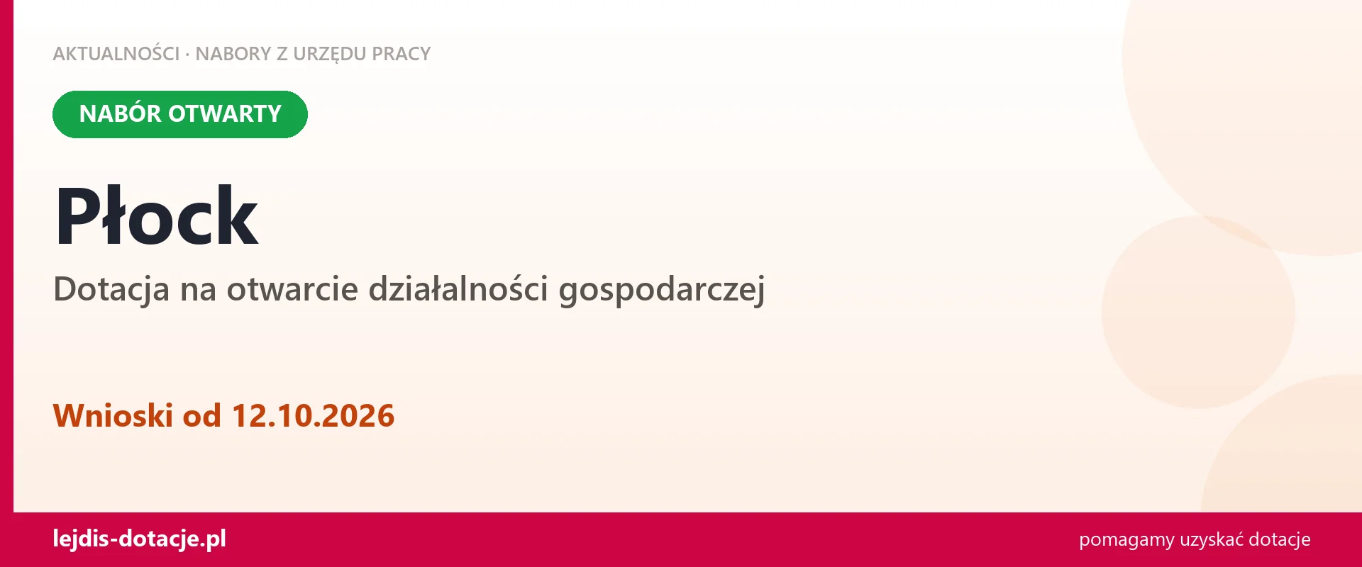 Płock: trwa nabór na dotację na otwarcie działalności gospodarczej (12 października 2026)