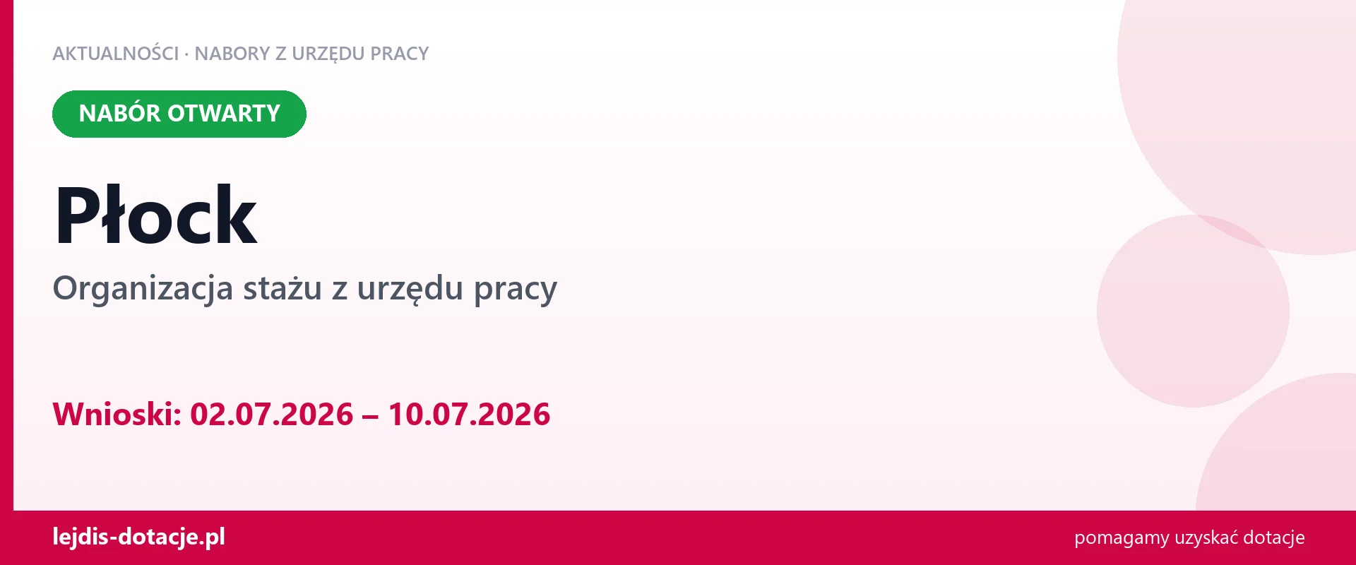 Płock: trwa nabór na organizację stażu (2 lipca 2026)