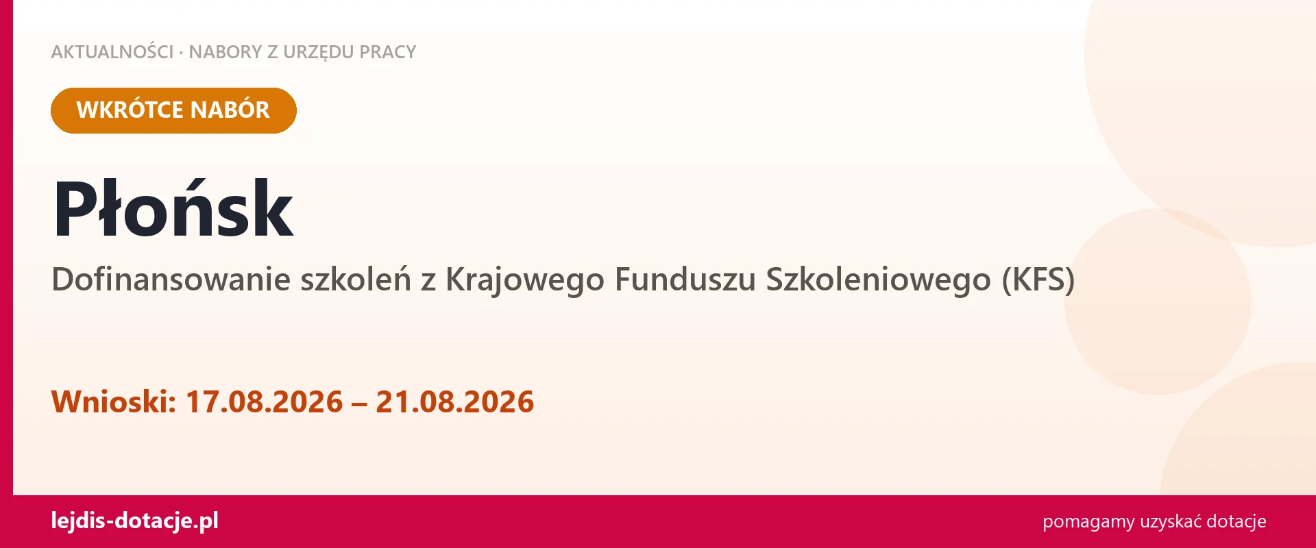 Płońsk: od 17.08.2026 rusza nabór na dofinansowanie szkoleń z KFS (17 sierpnia 2026)