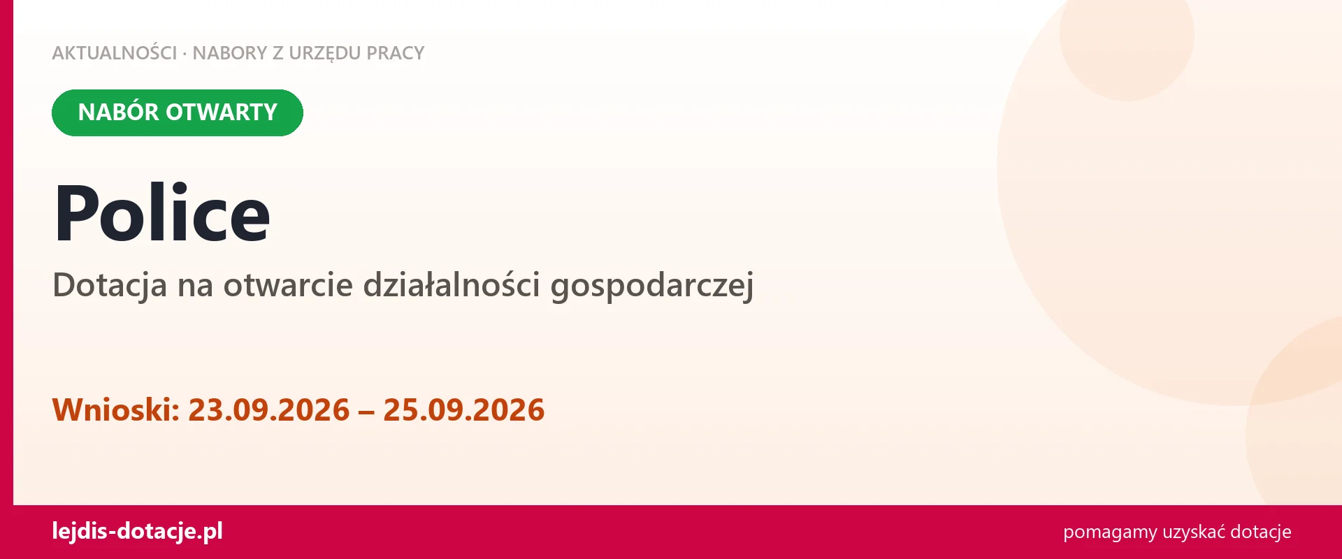 Police: trwa nabór na dotację na otwarcie działalności gospodarczej (23 września 2026)
