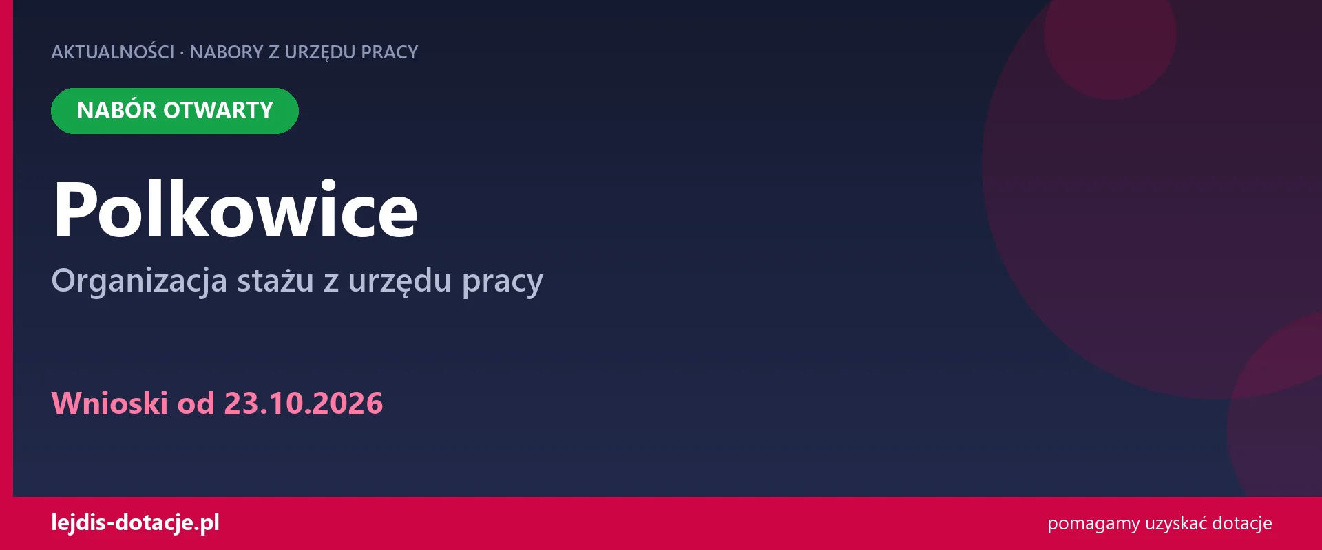 Polkowice: nabór wniosków o organizację staży w PUP (23 października 2026)