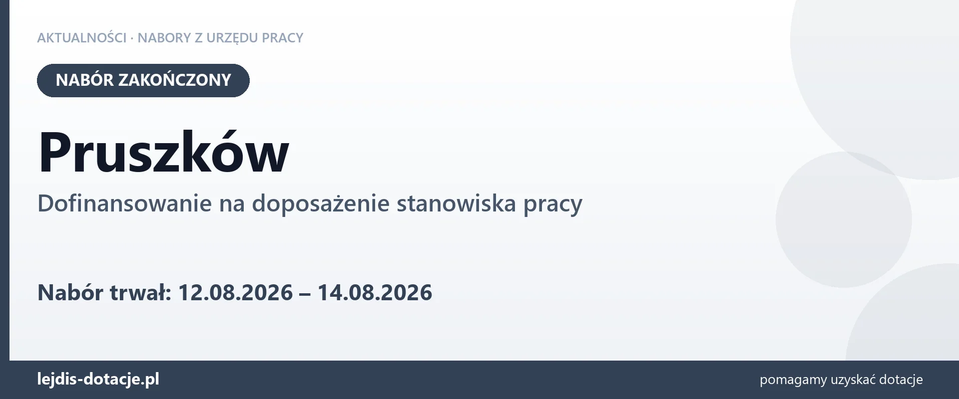 Pruszków: nabór na dofinansowanie na doposażenie stanowiska pracy zakończony (14 sierpnia 2026)