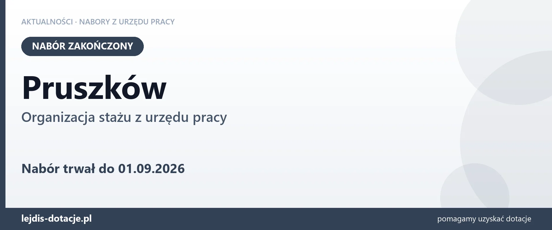 Pruszków: nabór na organizację stażu zakończony (1 września 2026)