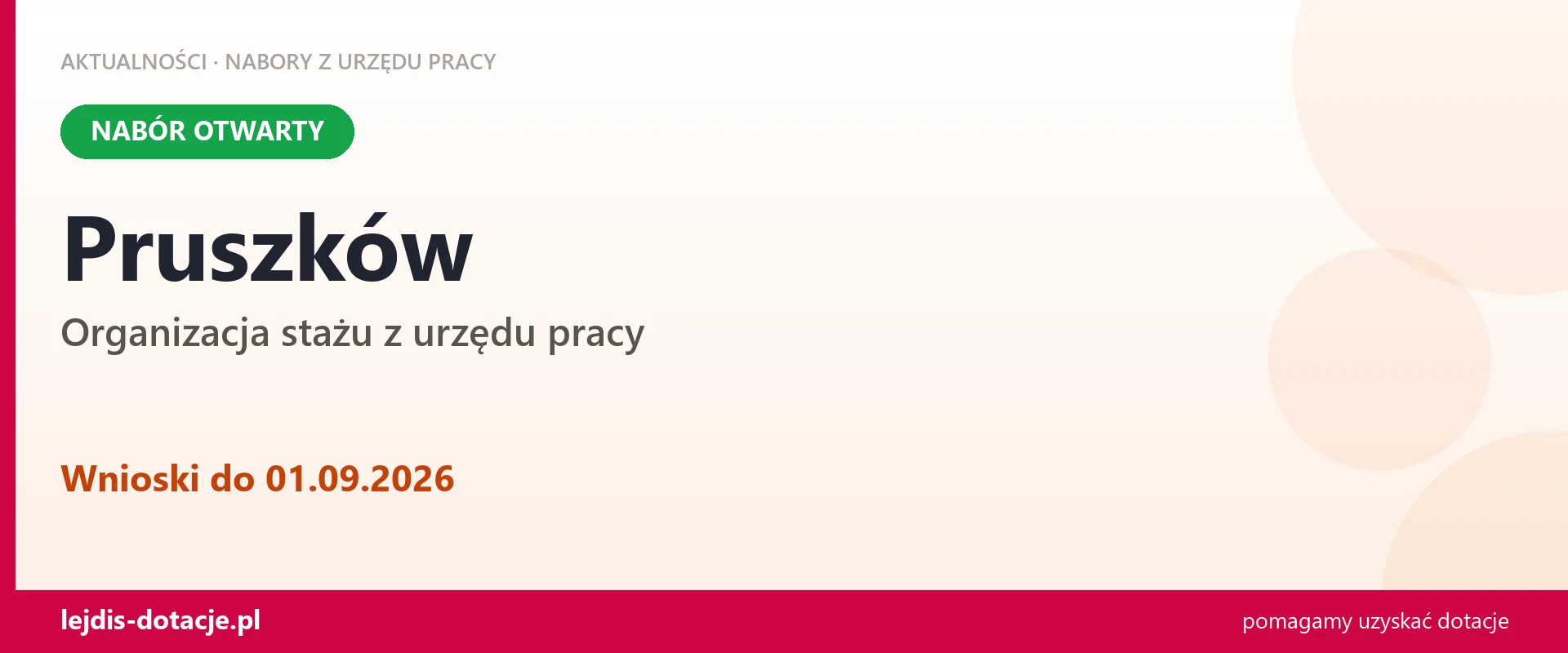 Pruszków: trwa nabór na organizację stażu (1 września 2026)