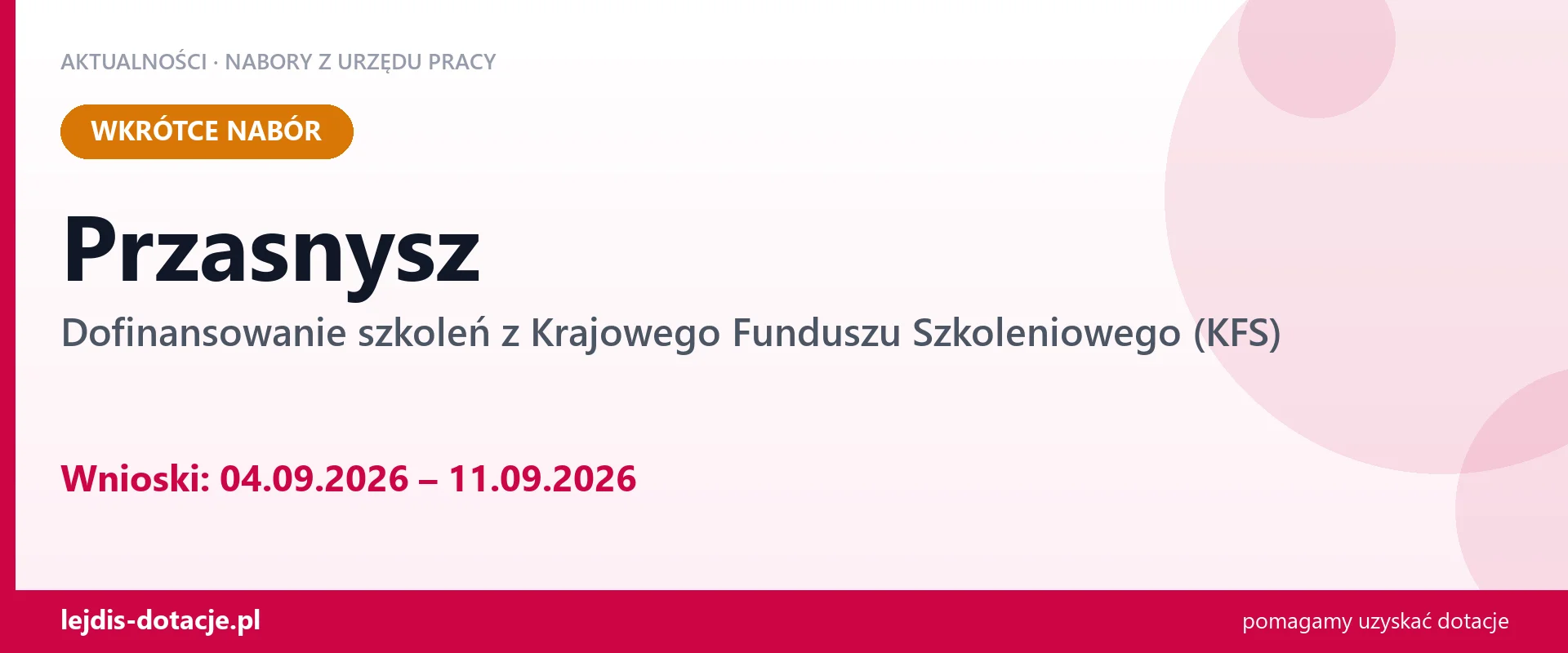 Przasnysz: od 04.09.2026 rusza nabór na dofinansowanie szkoleń z KFS (4 września 2026)