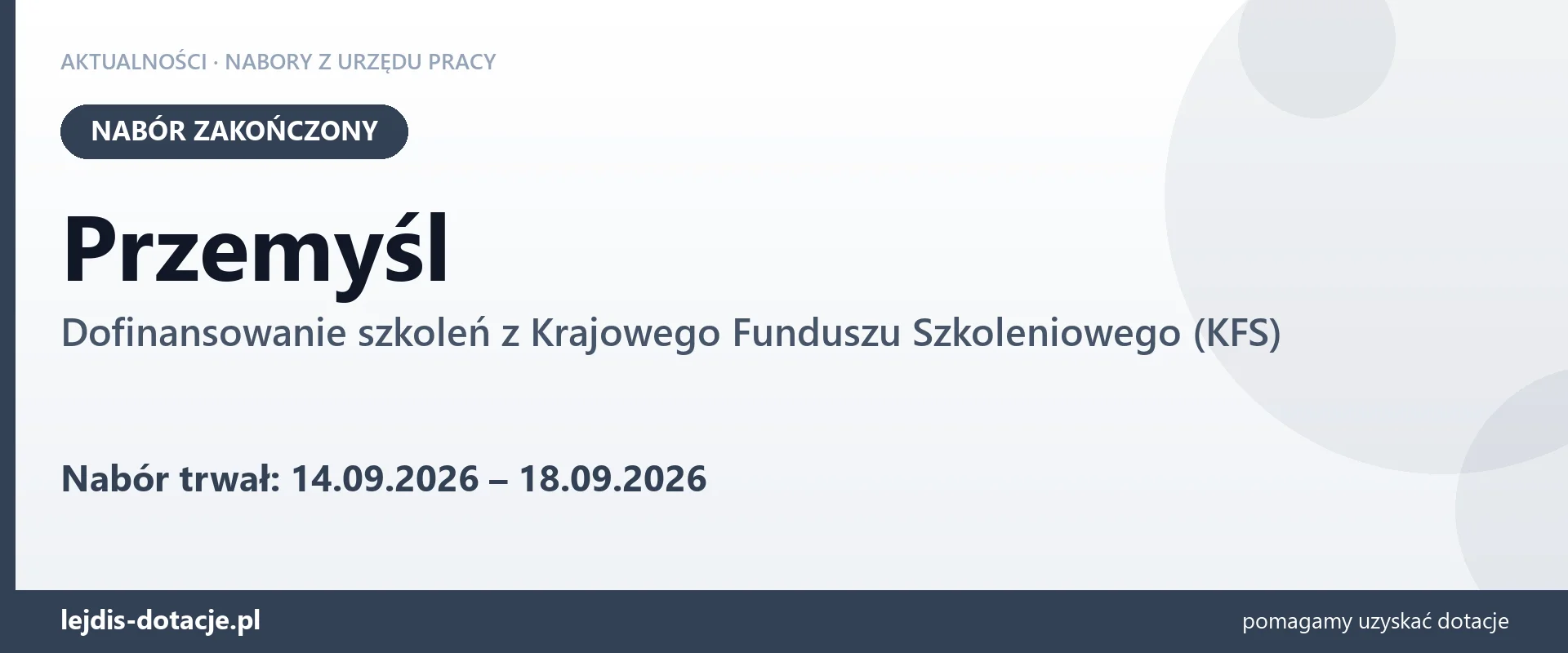 Przemyśl: nabór na dofinansowanie szkoleń z KFS zakończony (18 września 2026)