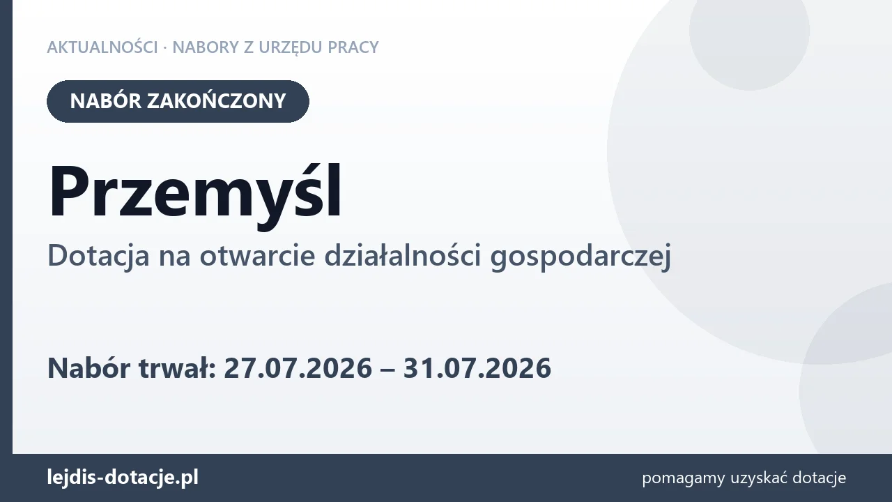 Przemyśl: nabór na dotację na otwarcie działalności gospodarczej zakończony (31 lipca 2026)