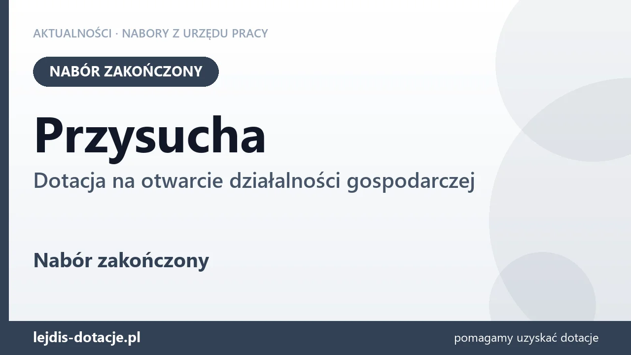 Przysucha: nabór na dotację na otwarcie działalności gospodarczej zakończony (28 lipca 2026)
