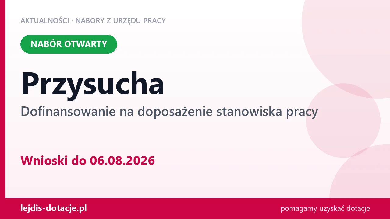 Przysucha: trwa nabór na dofinansowanie na doposażenie stanowiska pracy (6 sierpnia 2026)