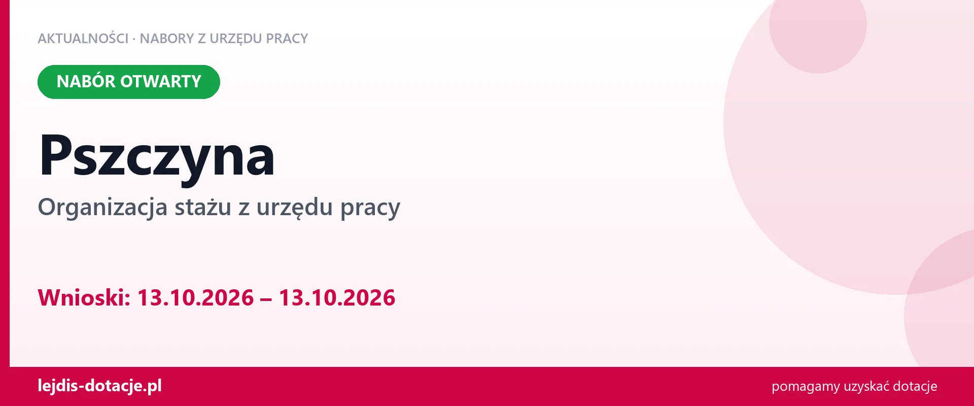 Pszczyna: trwa nabór na organizację stażu (13 października 2026)
