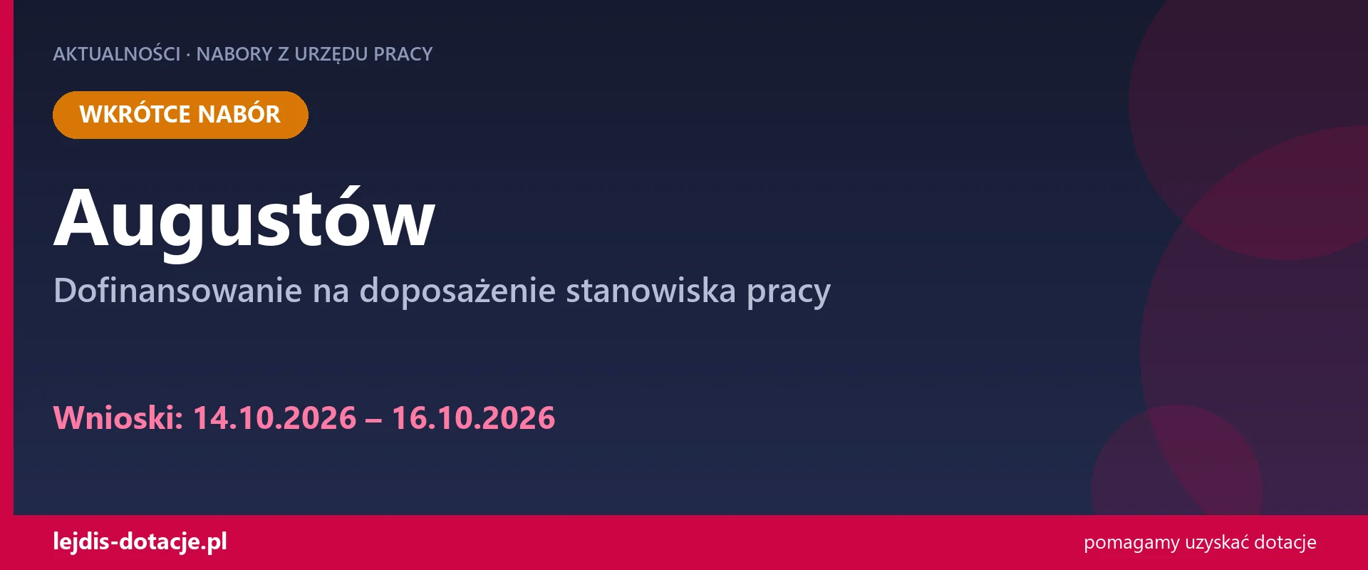 PUP Augustów ogłasza nabór — dofinansowanie na doposażenie stanowiska pracy (14 października 2026)