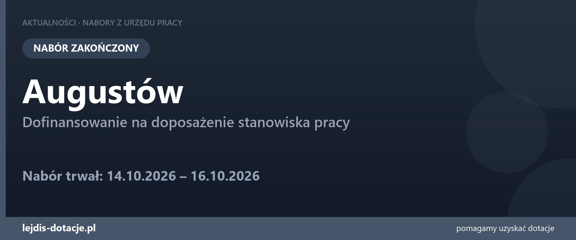 PUP Augustów zakończył nabór — dofinansowanie na doposażenie stanowiska pracy (16 października 2026)