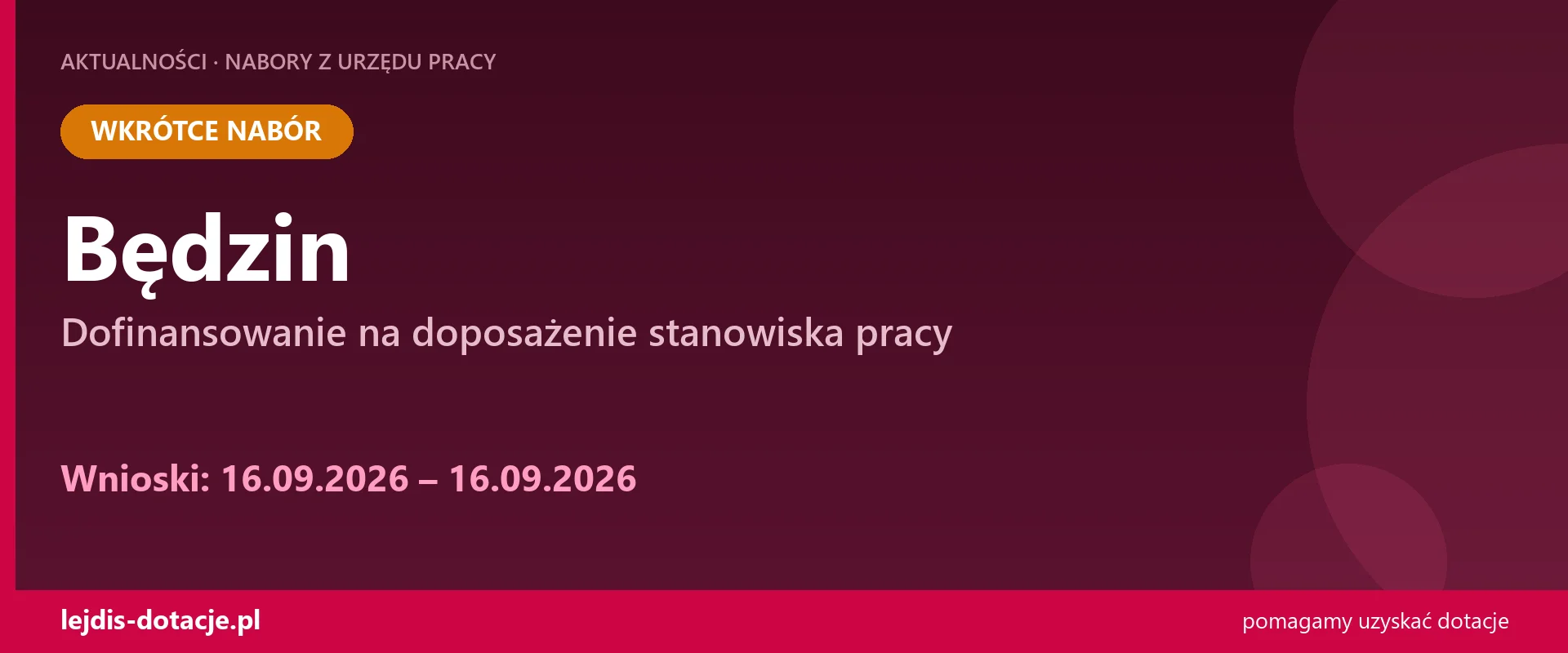 PUP Będzin ogłasza nabór — dofinansowanie na doposażenie stanowiska pracy (16 września 2026)