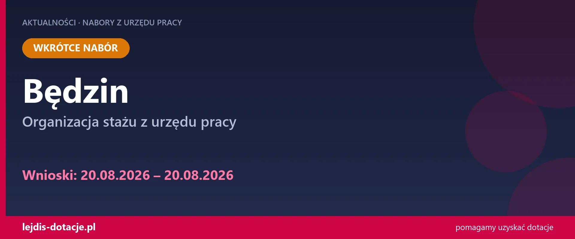 PUP Będzin ogłasza nabór — organizacja stażu z urzędu pracy (20 sierpnia 2026)