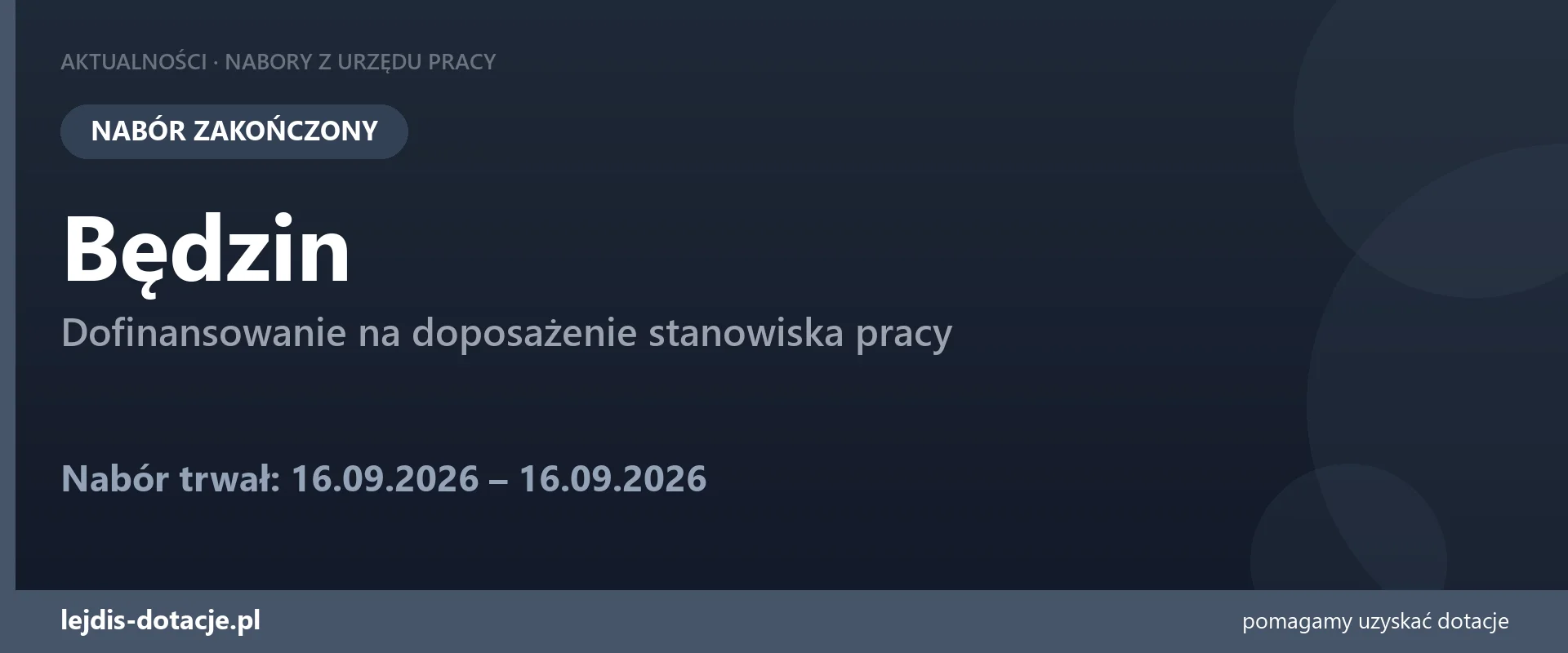 PUP Będzin zakończył nabór — dofinansowanie na doposażenie stanowiska pracy (16 września 2026)