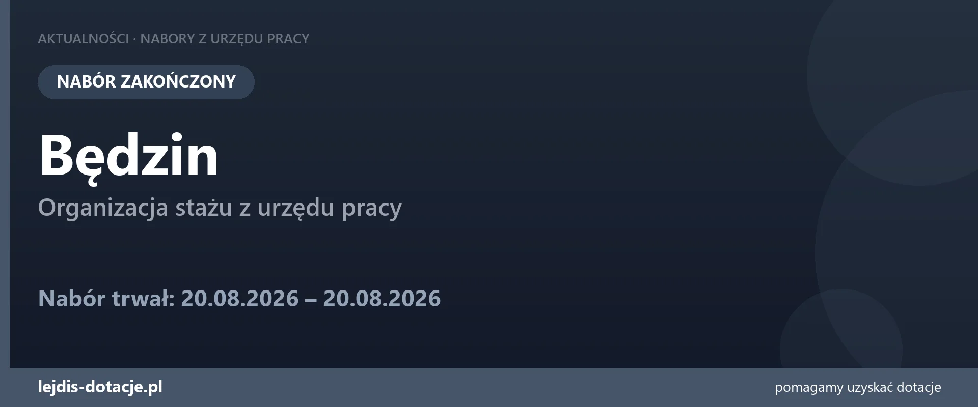 PUP Będzin zakończył nabór — organizacja stażu z urzędu pracy (20 sierpnia 2026)