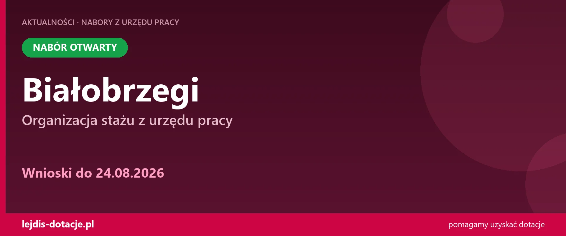PUP Białobrzegi przyjmuje wnioski — organizacja stażu z urzędu pracy (24 sierpnia 2026)