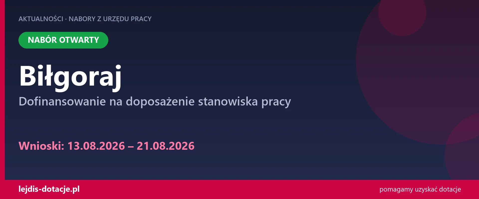PUP Biłgoraj przyjmuje wnioski — dofinansowanie na doposażenie stanowiska pracy (13 sierpnia 2026)