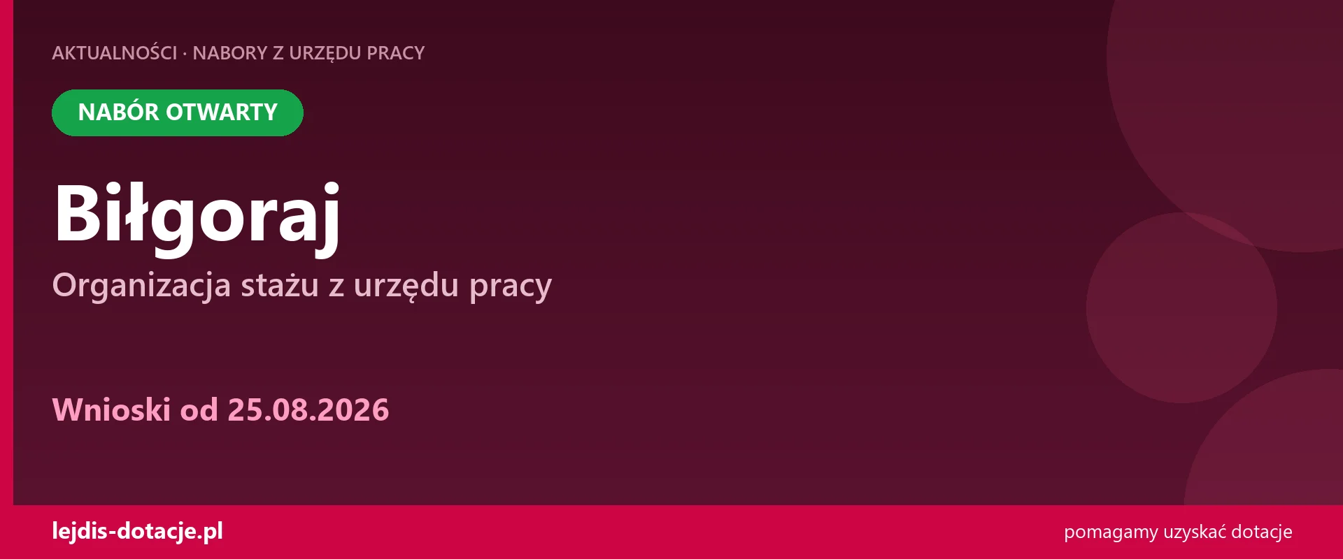 PUP Biłgoraj przyjmuje wnioski — organizacja stażu z urzędu pracy (25 sierpnia 2026)