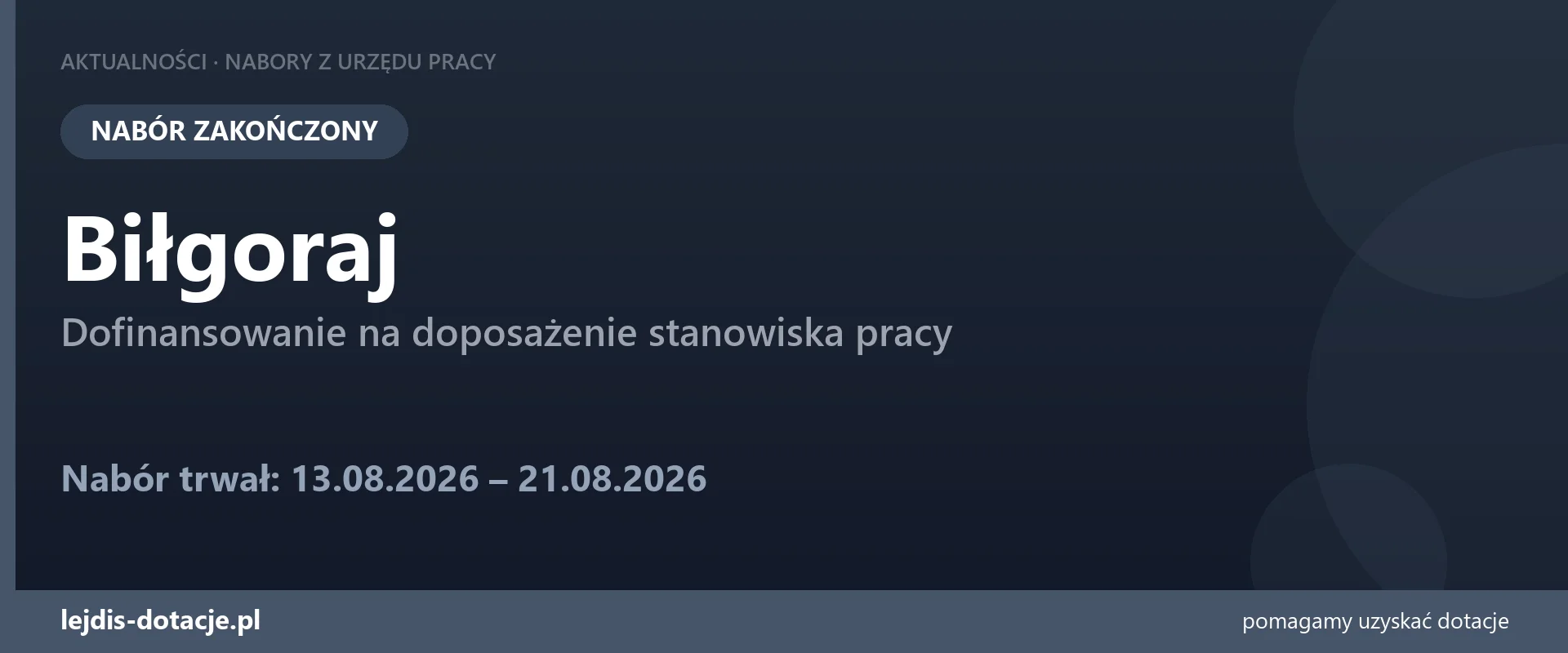 PUP Biłgoraj zakończył nabór — dofinansowanie na doposażenie stanowiska pracy (21 sierpnia 2026)