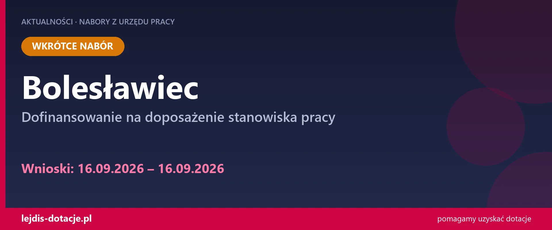 PUP Bolesławiec ogłasza nabór — dofinansowanie na doposażenie stanowiska pracy (16 września 2026)