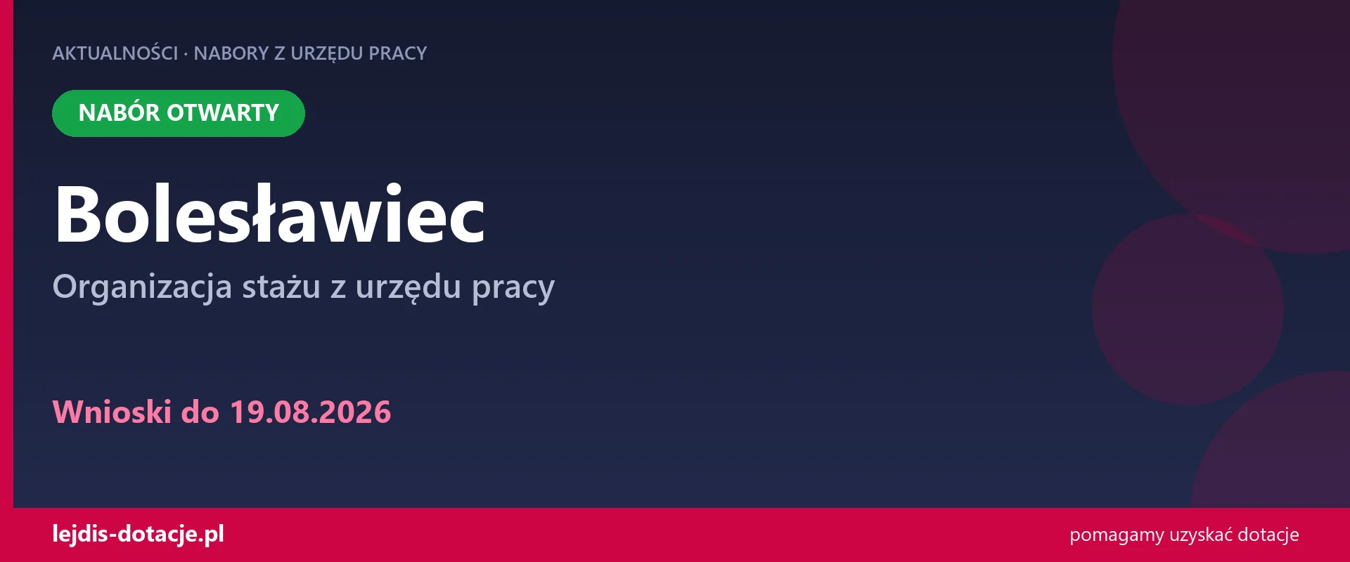 PUP Bolesławiec przyjmuje wnioski — organizacja stażu z urzędu pracy (19 sierpnia 2026)