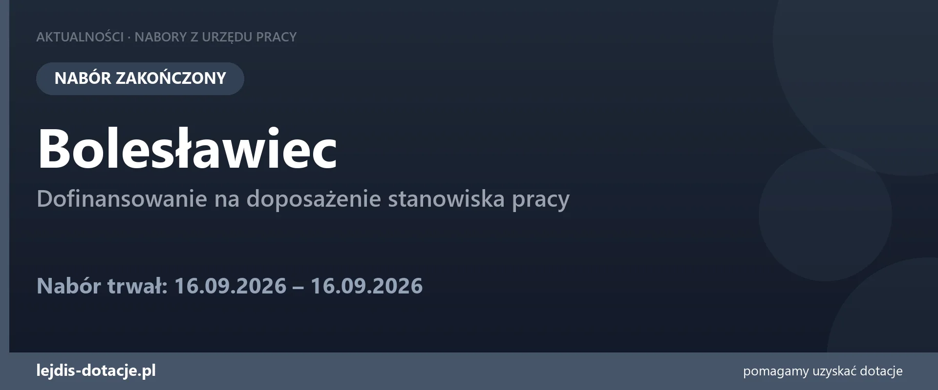 PUP Bolesławiec zakończył nabór — dofinansowanie na doposażenie stanowiska pracy (16 września 2026)