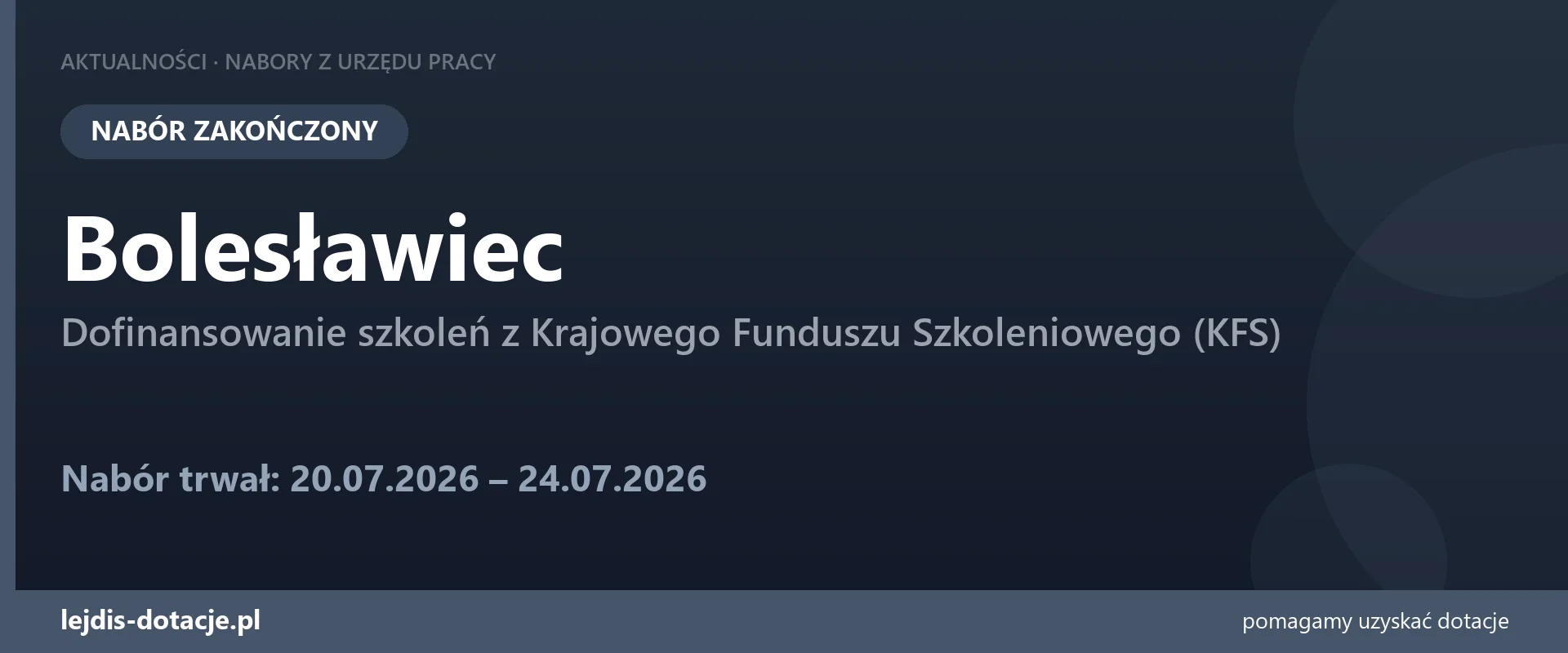 PUP Bolesławiec zakończył nabór — dofinansowanie szkoleń z Krajowego Funduszu Szkolenioweg (24 lipca 2026)