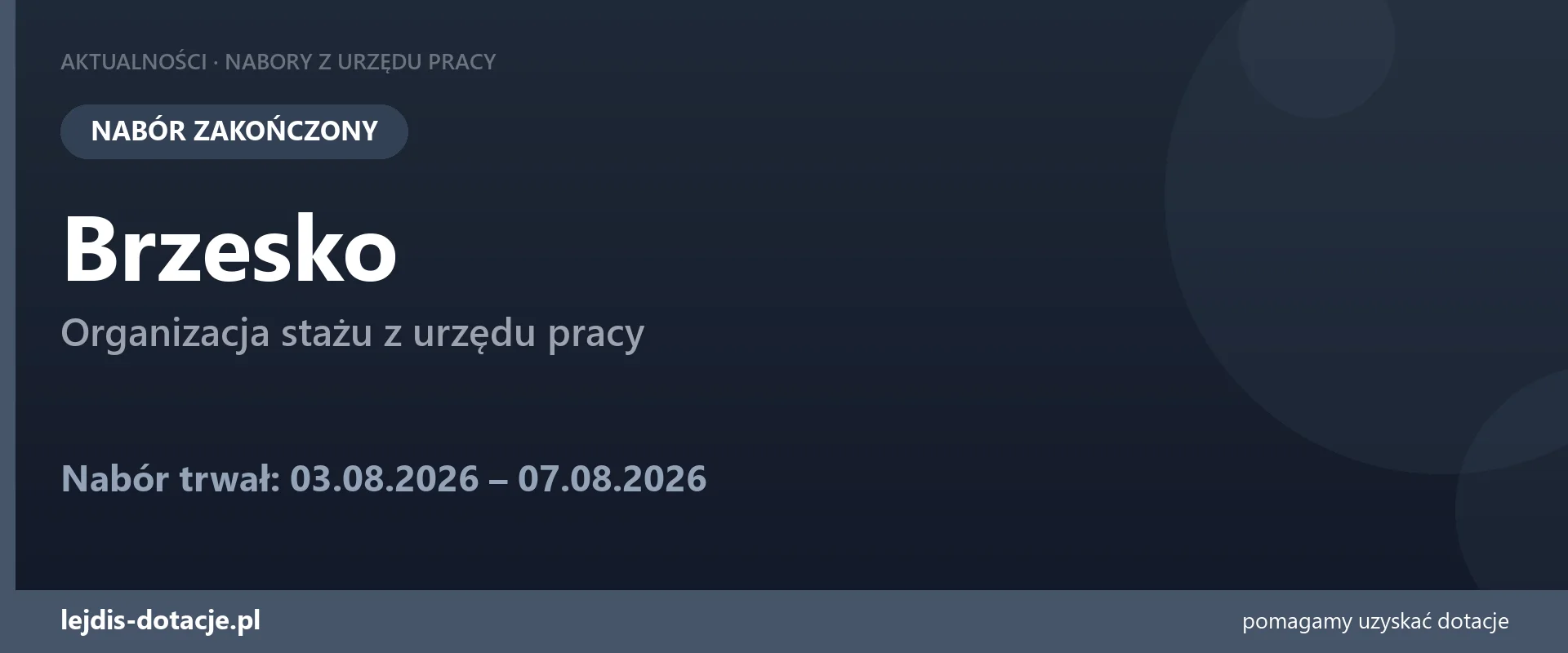 PUP Brzesko zakończył nabór — organizacja stażu z urzędu pracy (7 sierpnia 2026)