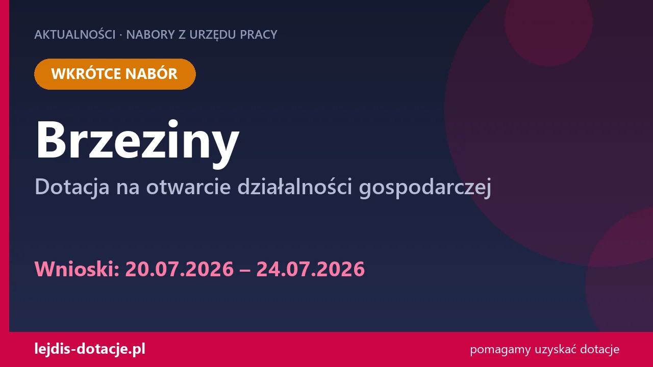 PUP Brzeziny ogłasza nabór — dotacja na otwarcie działalności gospodarczej (20 lipca 2026)