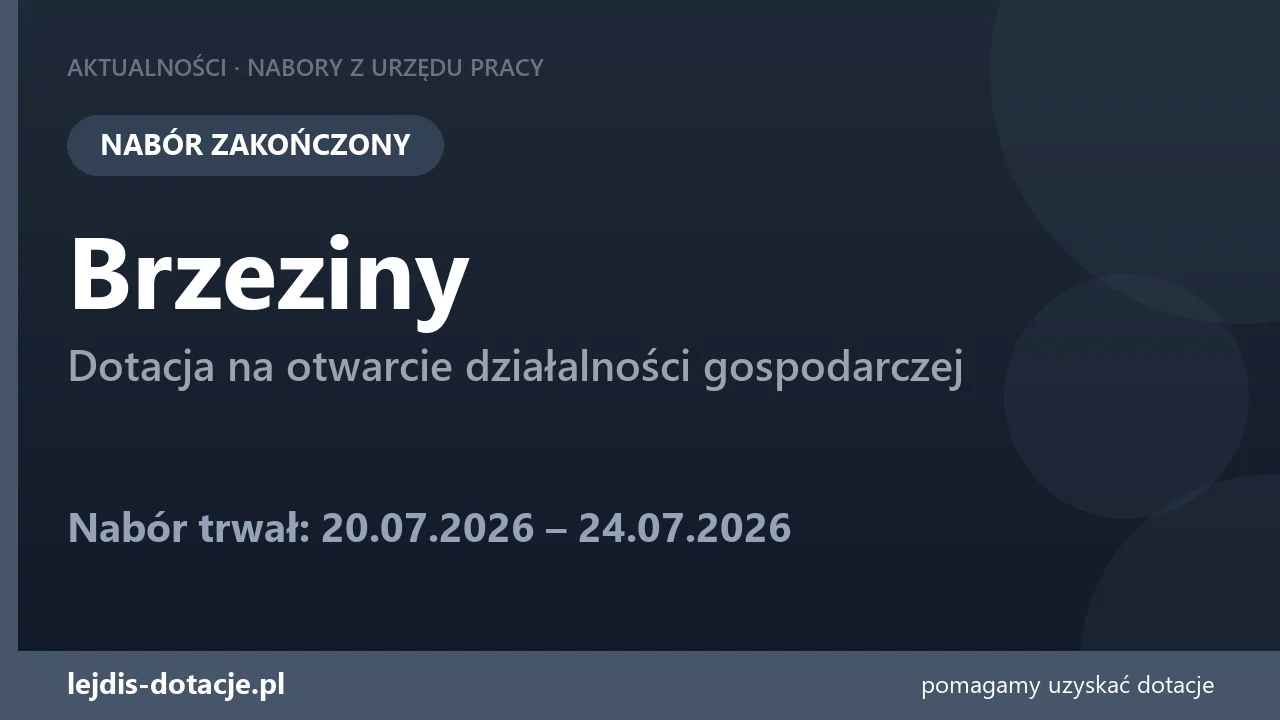 PUP Brzeziny zakończył nabór — dotacja na otwarcie działalności gospodarczej (24 lipca 2026)