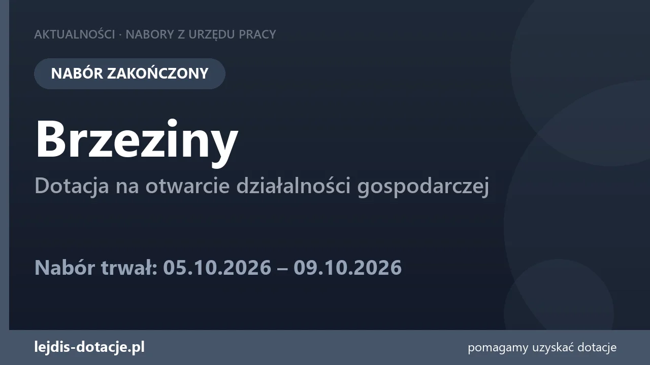 PUP Brzeziny zakończył nabór — dotacja na otwarcie działalności gospodarczej (9 października 2026)