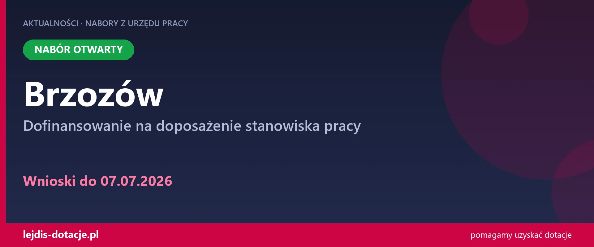 PUP Brzozów przyjmuje wnioski — dofinansowanie na doposażenie stanowiska pracy (7 lipca 2026)