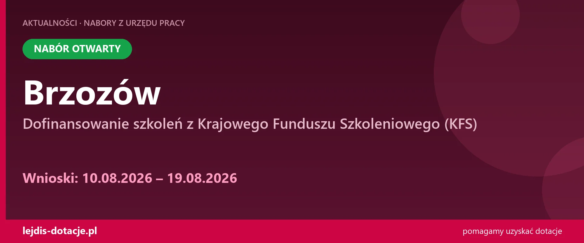 PUP Brzozów przyjmuje wnioski — dofinansowanie szkoleń z Krajowego Funduszu Szkoleniowego  (10 sierpnia 2026)