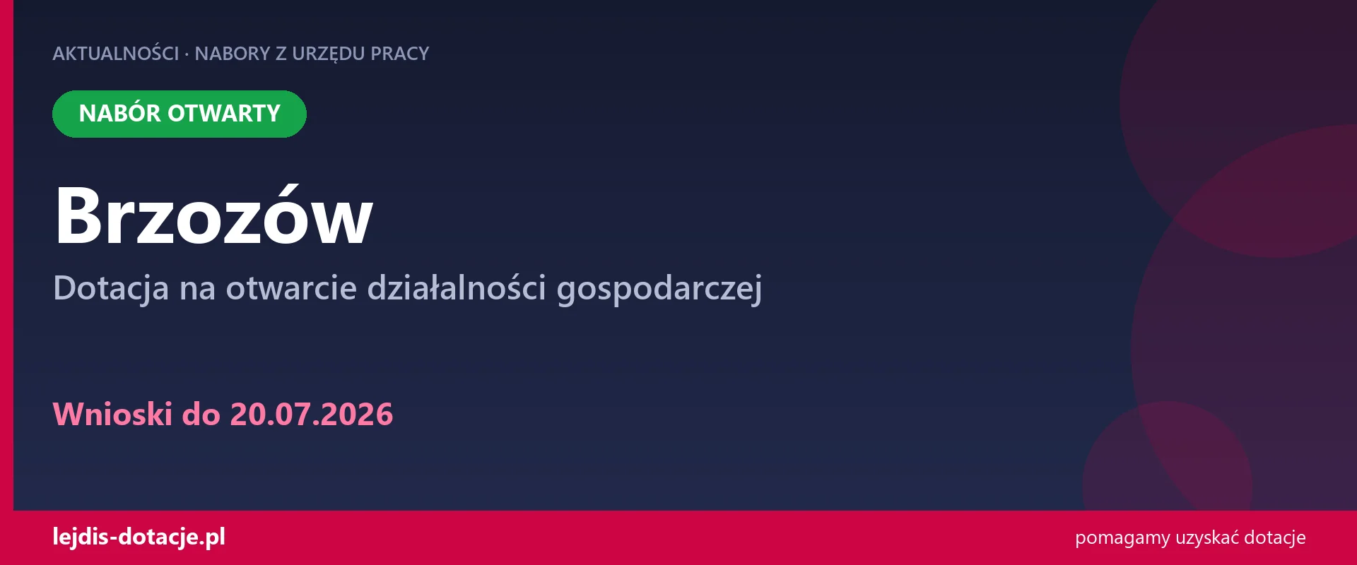 PUP Brzozów przyjmuje wnioski — dotacja na otwarcie działalności gospodarczej (20 lipca 2026)