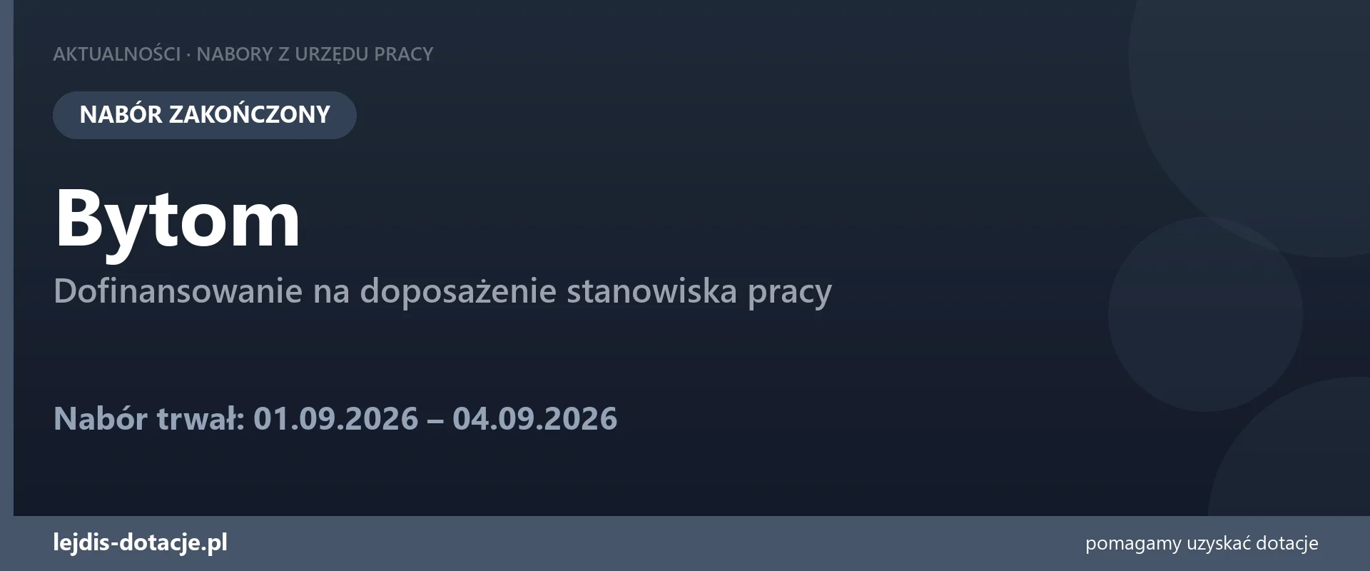 PUP Bytom zakończył nabór — dofinansowanie na doposażenie stanowiska pracy (4 września 2026)