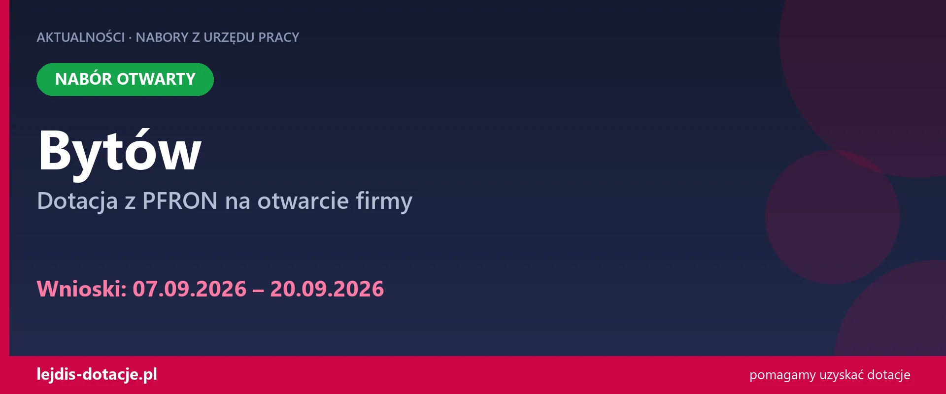 PUP Bytów przyjmuje wnioski — dotacja z PFRON na otwarcie firmy (7 września 2026)