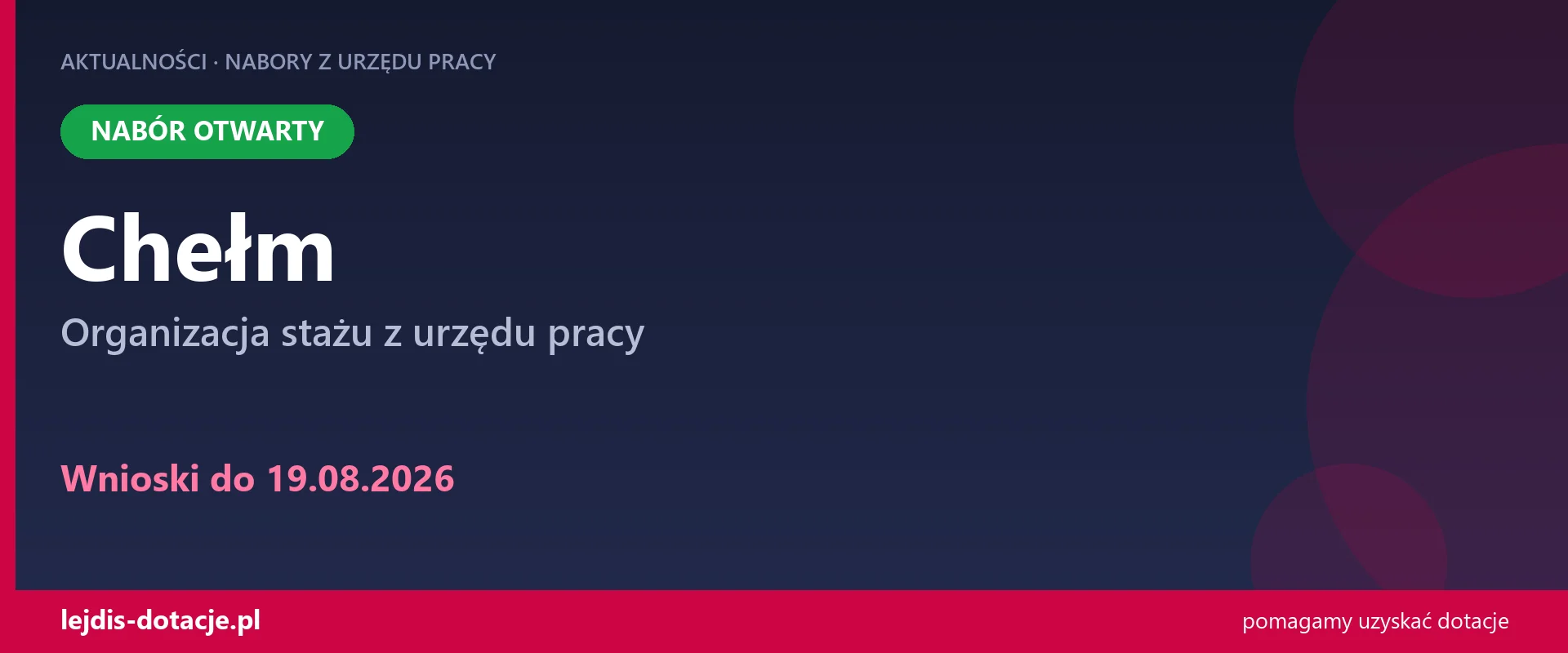 PUP Chełm przyjmuje wnioski — organizacja stażu z urzędu pracy (19 sierpnia 2026)