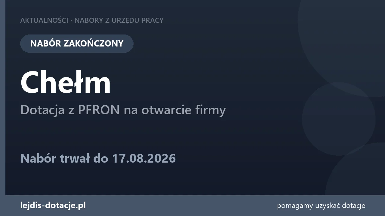 PUP Chełm zakończył nabór — dotacja z PFRON na otwarcie firmy (17 sierpnia 2026)