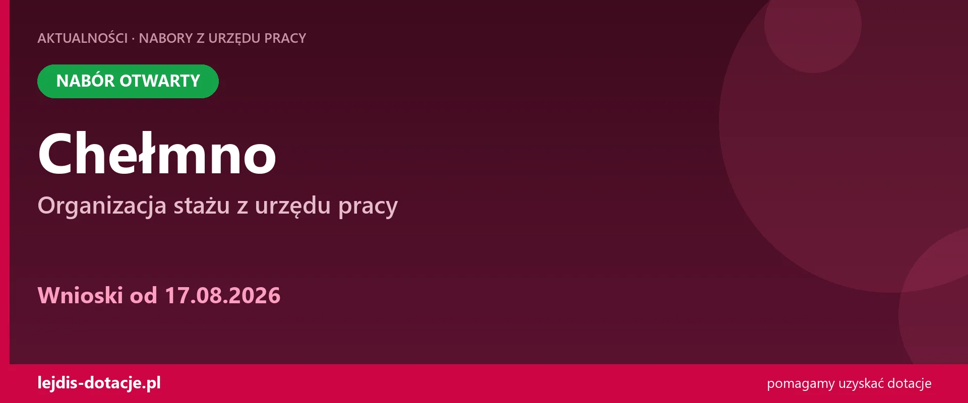 PUP Chełmno przyjmuje wnioski — organizacja stażu z urzędu pracy (17 sierpnia 2026)
