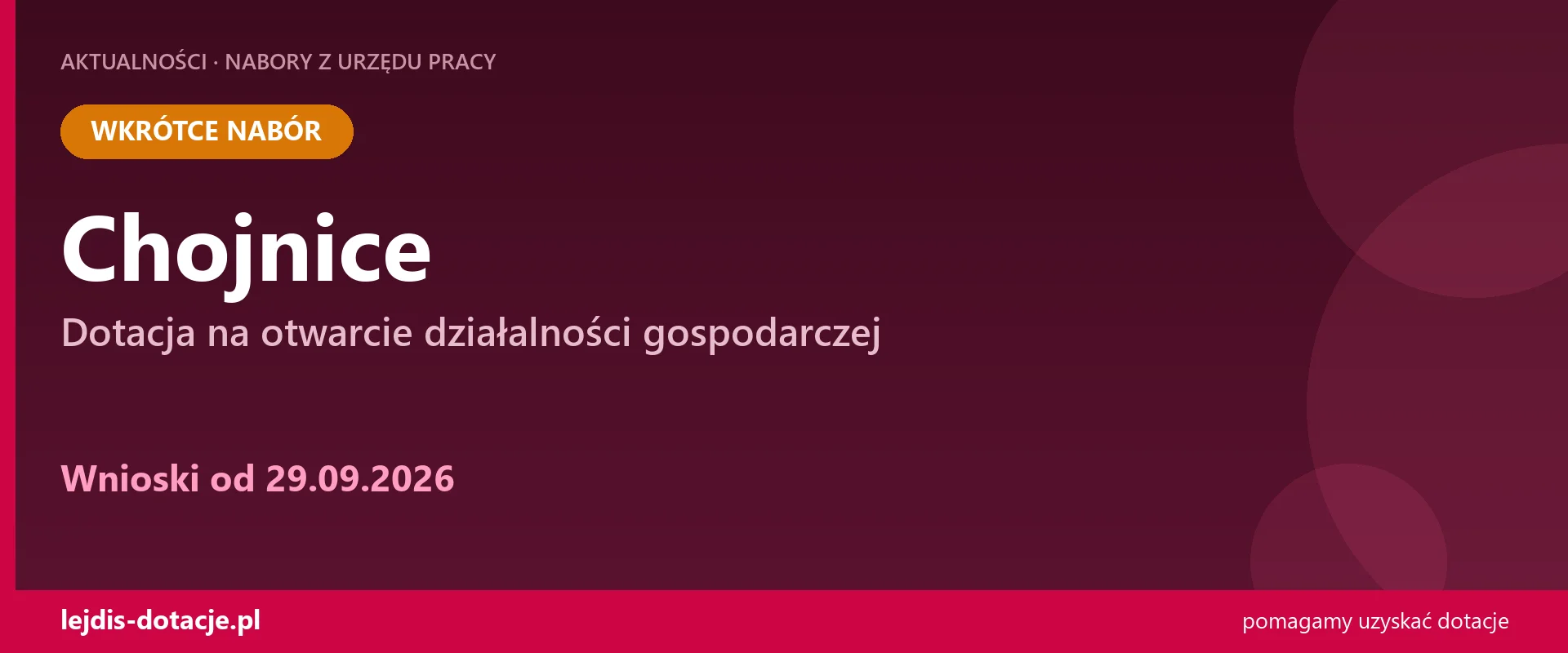 PUP Chojnice ogłasza nabór — dotacja na otwarcie działalności gospodarczej (29 września 2026)