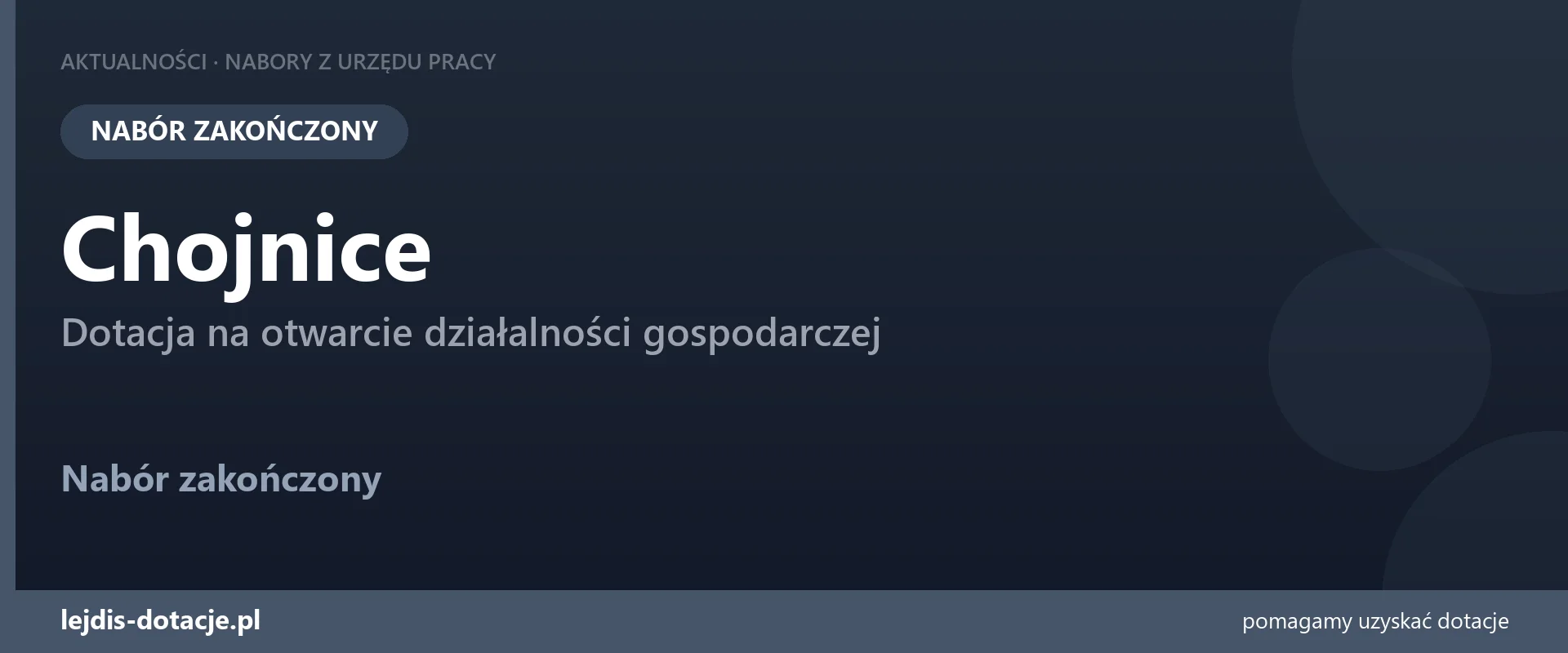 PUP Chojnice zakończył nabór — dotacja na otwarcie działalności gospodarczej (29 września 2026)